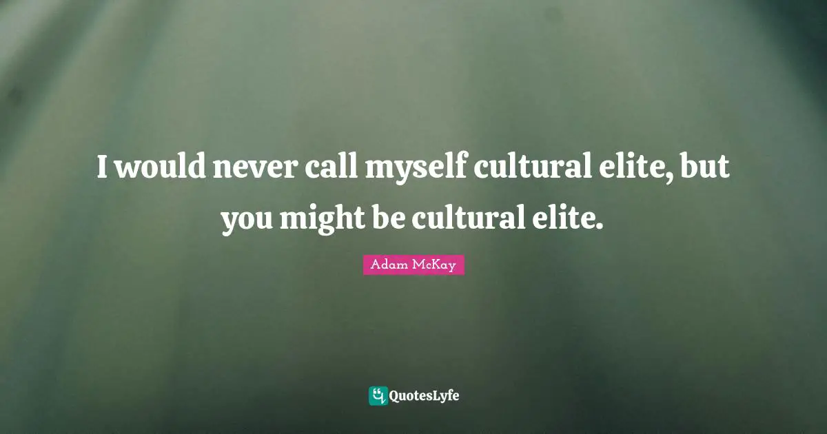 Adam McKay Quotes: "I would never call myself cultural elite, but you might be cultural elite."