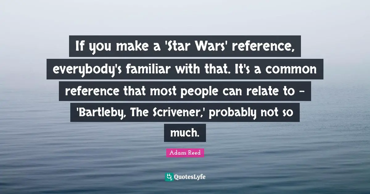 If you make a 'Star Wars' reference, everybody's familiar with that. It's a common reference that most people can relate to - 'Bartleby, The Scrivener,' probably not so much.