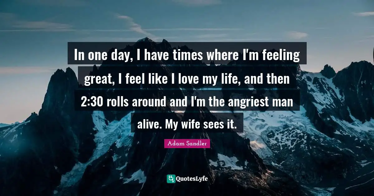 Love Of My Life Quotes: "In one day, I have times where I'm feeling great, I feel like I love my life, and then 2:30 rolls around and I'm the angriest man alive. My wife sees it."