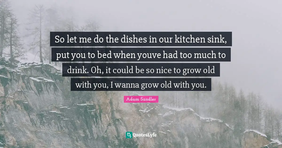 Adam Sandler Quotes: "So let me do the dishes in our kitchen sink, put you to bed when youve had too much to drink. Oh, it could be so nice to grow old with you, I wanna grow old with you."