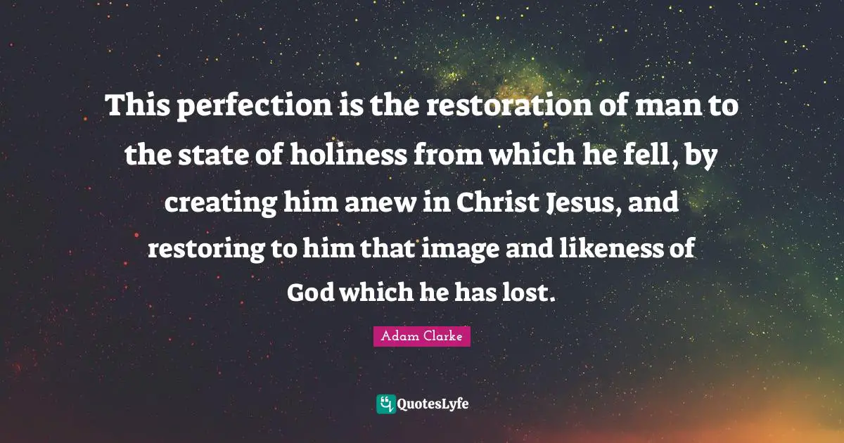 This perfection is the restoration of man to the state of holiness from which he fell, by creating him anew in Christ Jesus, and restoring to him that image and likeness of God which he has lost.
