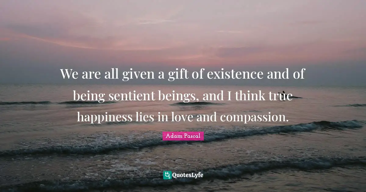 We are all given a gift of existence and of being sentient beings, and I think true happiness lies in love and compassion.