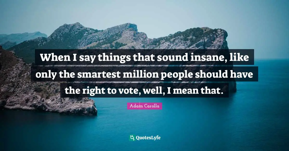 When I say things that sound insane, like only the smartest million people should have the right to vote, well, I mean that.