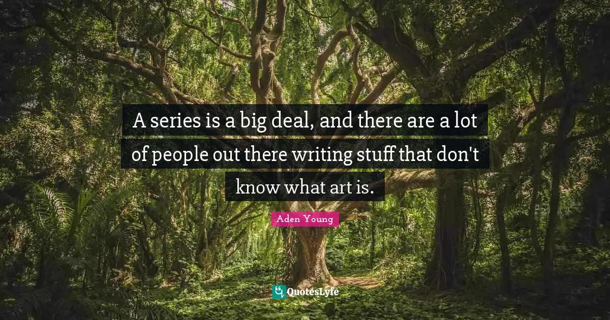 A series is a big deal, and there are a lot of people out there writing stuff that don't know what art is.