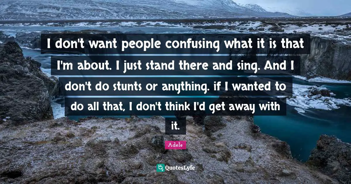 I don't want people confusing what it is that I'm about. I just stand there and sing. And I don't do stunts or anything. if I wanted to do all that, I don't think I'd get away with it.