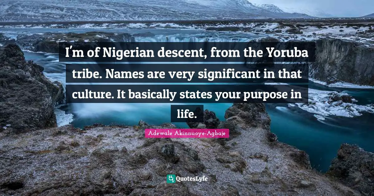 Descent Quotes: "I'm of Nigerian descent, from the Yoruba tribe. Names are very significant in that culture. It basically states your purpose in life."