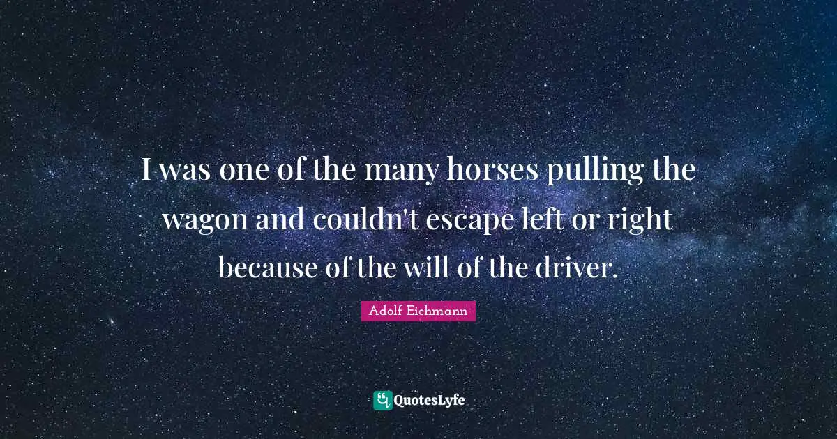 I was one of the many horses pulling the wagon and couldn't escape left or right because of the will of the driver.