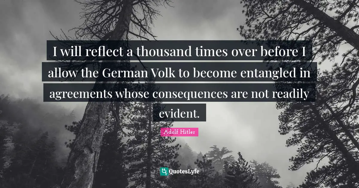 I will reflect a thousand times over before I allow the German Volk to become entangled in agreements whose consequences are not readily evident.