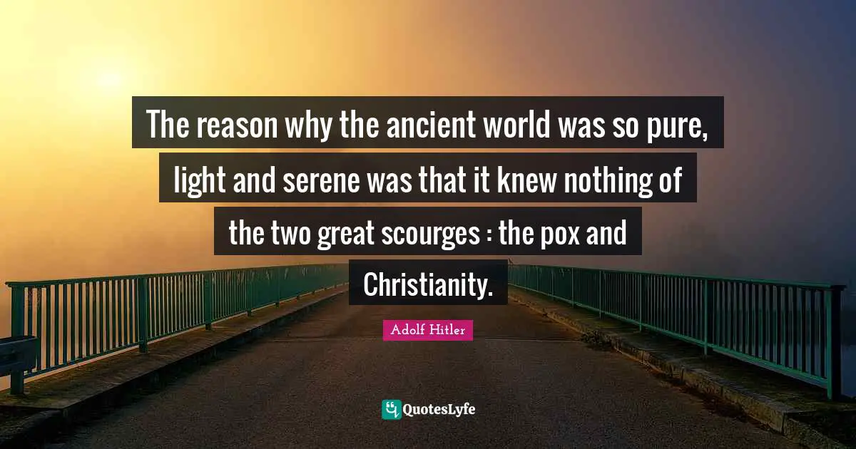 The reason why the ancient world was so pure, light and serene was that it knew nothing of the two great scourges : the pox and Christianity.