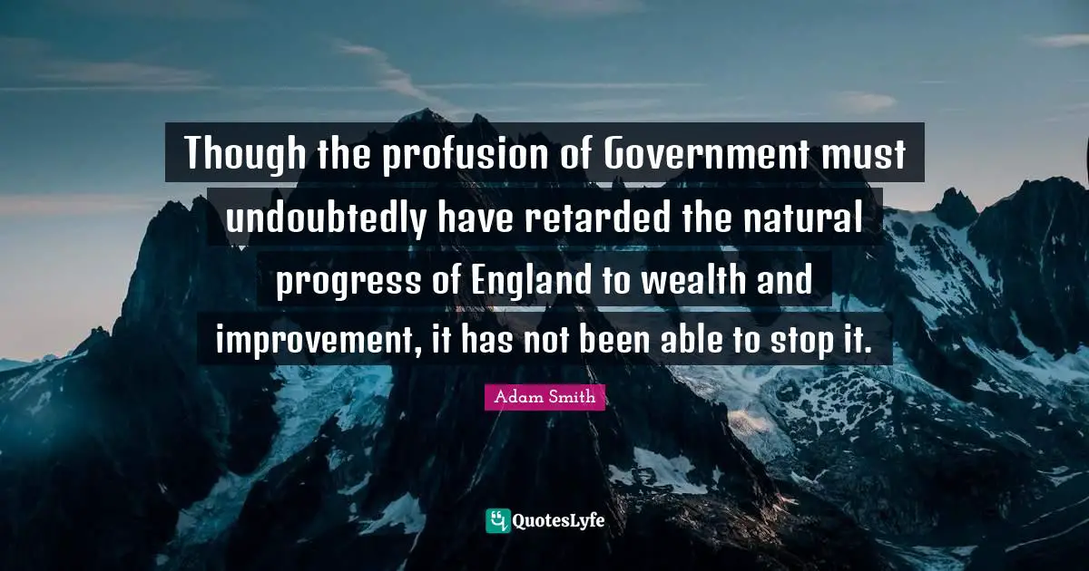 Though the profusion of Government must undoubtedly have retarded the natural progress of England to wealth and improvement, it has not been able to stop it.