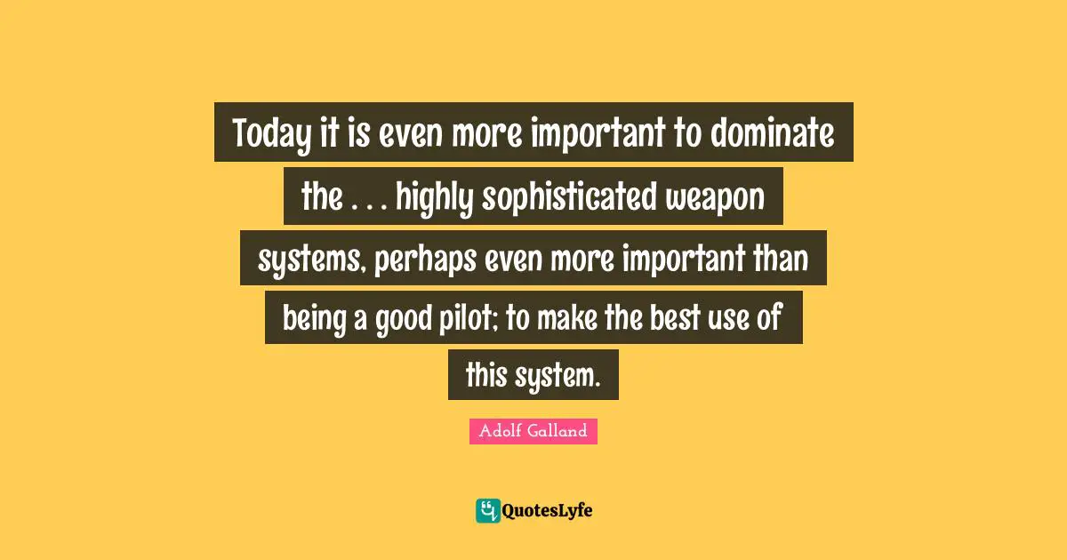 Today it is even more important to dominate the . . . highly sophisticated weapon systems, perhaps even more important than being a good pilot; to make the best use of this system.