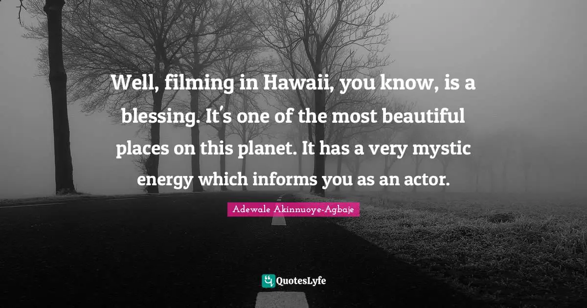 Adewale Akinnuoye-Agbaje Quotes: "Well, filming in Hawaii, you know, is a blessing. It's one of the most beautiful places on this planet. It has a very mystic energy which informs you as an actor."