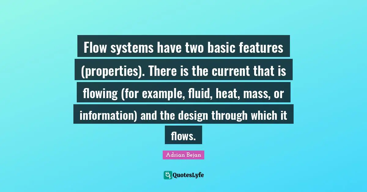Flow systems have two basic features (properties). There is the current that is flowing (for example, fluid, heat, mass, or information) and the design through which it flows.