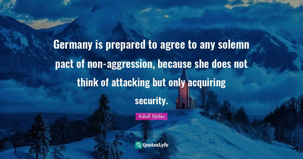 Germany is prepared to agree to any solemn pact of non-aggression, because she does not think of attacking but only acquiring security.
