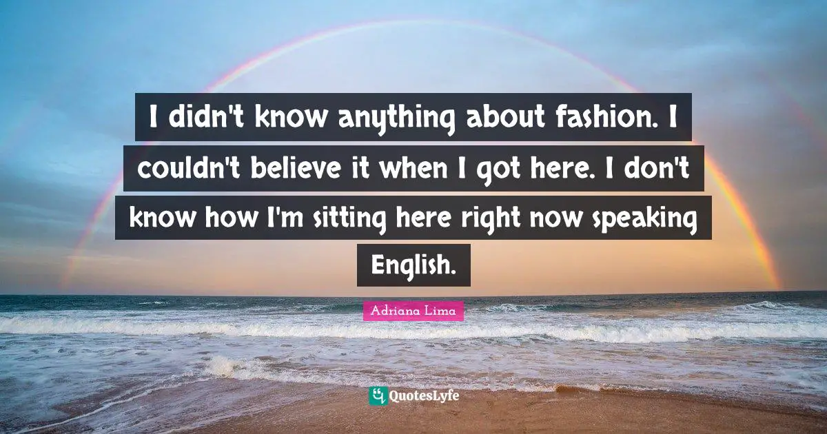 Adriana Lima Quotes: "I didn't know anything about fashion. I couldn't believe it when I got here. I don't know how I'm sitting here right now speaking English."