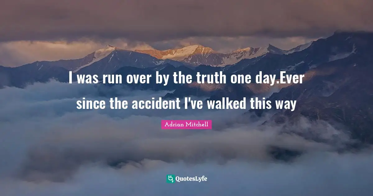 I was run over by the truth one day.Ever since the accident I've walked this way