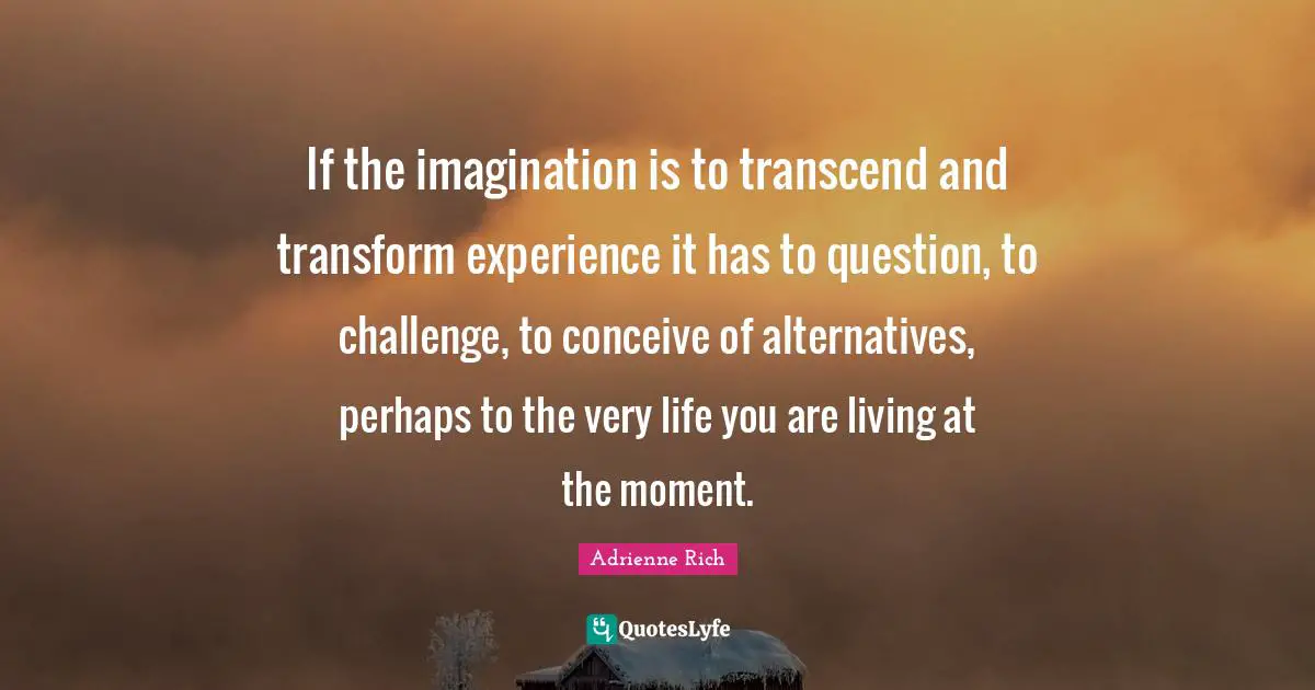 If the imagination is to transcend and transform experience it has to question, to challenge, to conceive of alternatives, perhaps to the very life you are living at the moment.