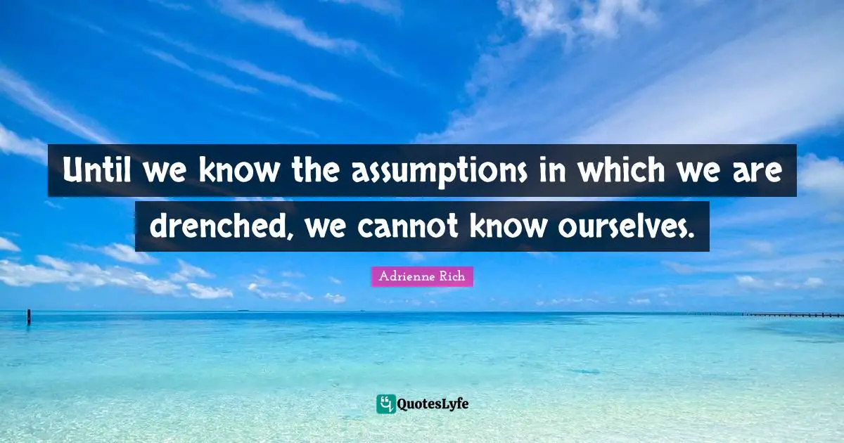 Until we know the assumptions in which we are drenched, we cannot know ourselves.