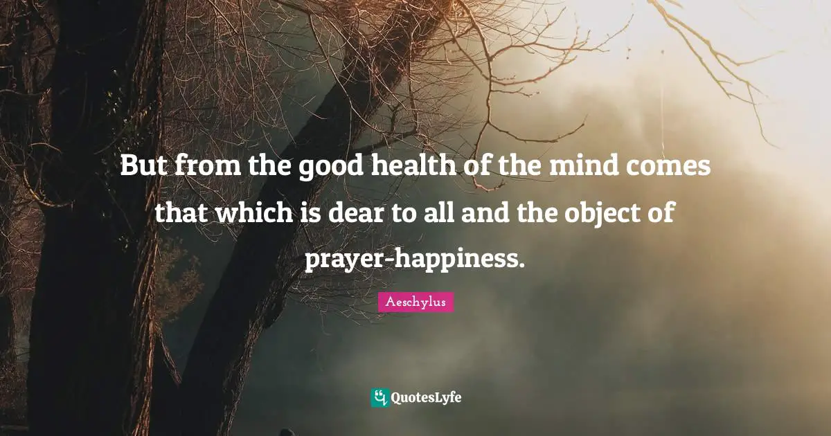 But from the good health of the mind comes that which is dear to all and the object of prayer-happiness.