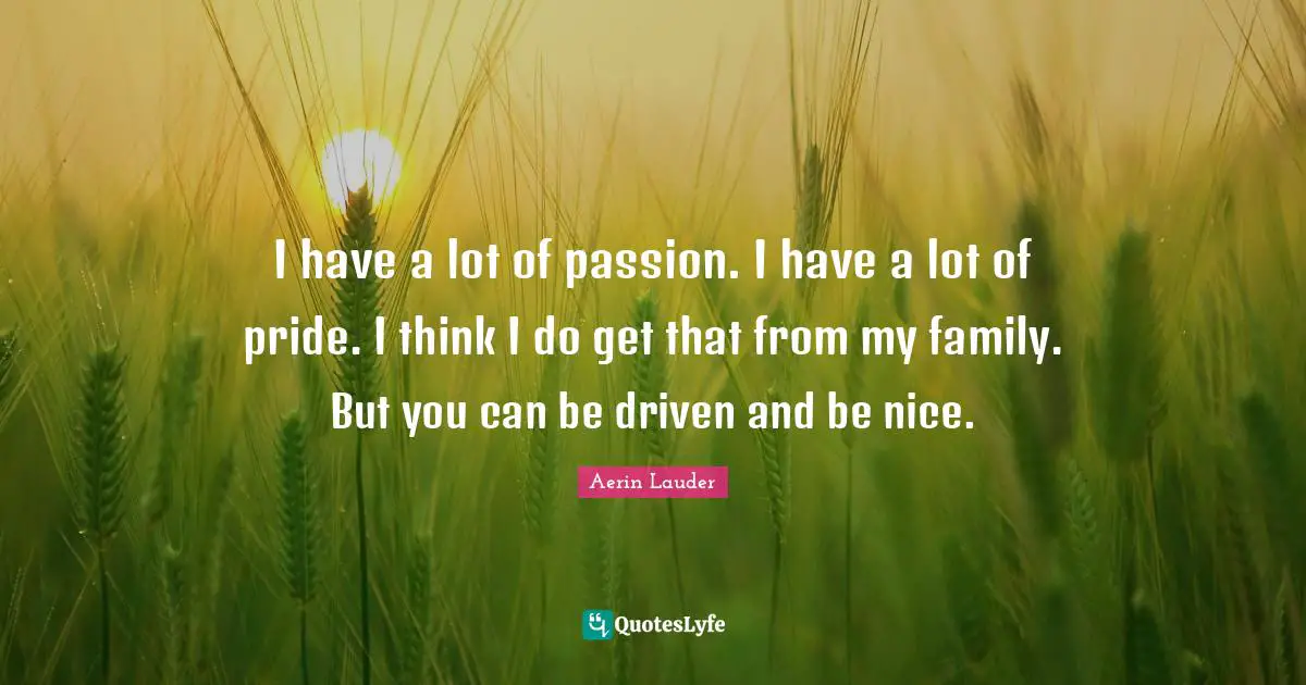 I have a lot of passion. I have a lot of pride. I think I do get that from my family. But you can be driven and be nice.