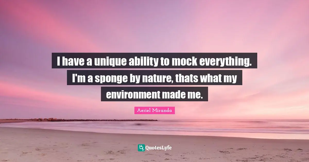 I have a unique ability to mock everything. I'm a sponge by nature, thats what my environment made me.
