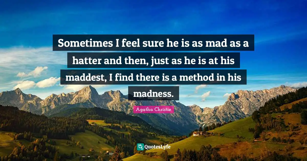 Sometimes I feel sure he is as mad as a hatter and then, just as he is at his maddest, I find there is a method in his madness.