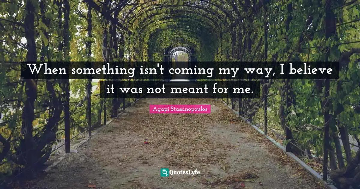 When something isn't coming my way, I believe it was not meant for me.