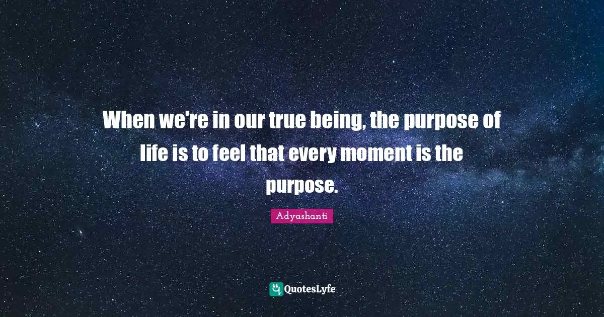 Life Purpose Quotes: "When we're in our true being, the purpose of life is to feel that every moment is the purpose."