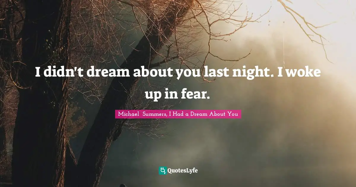 Michael  Summers, I Had A Dream About You Quotes: "I didn't dream about you last night. I woke up in fear."