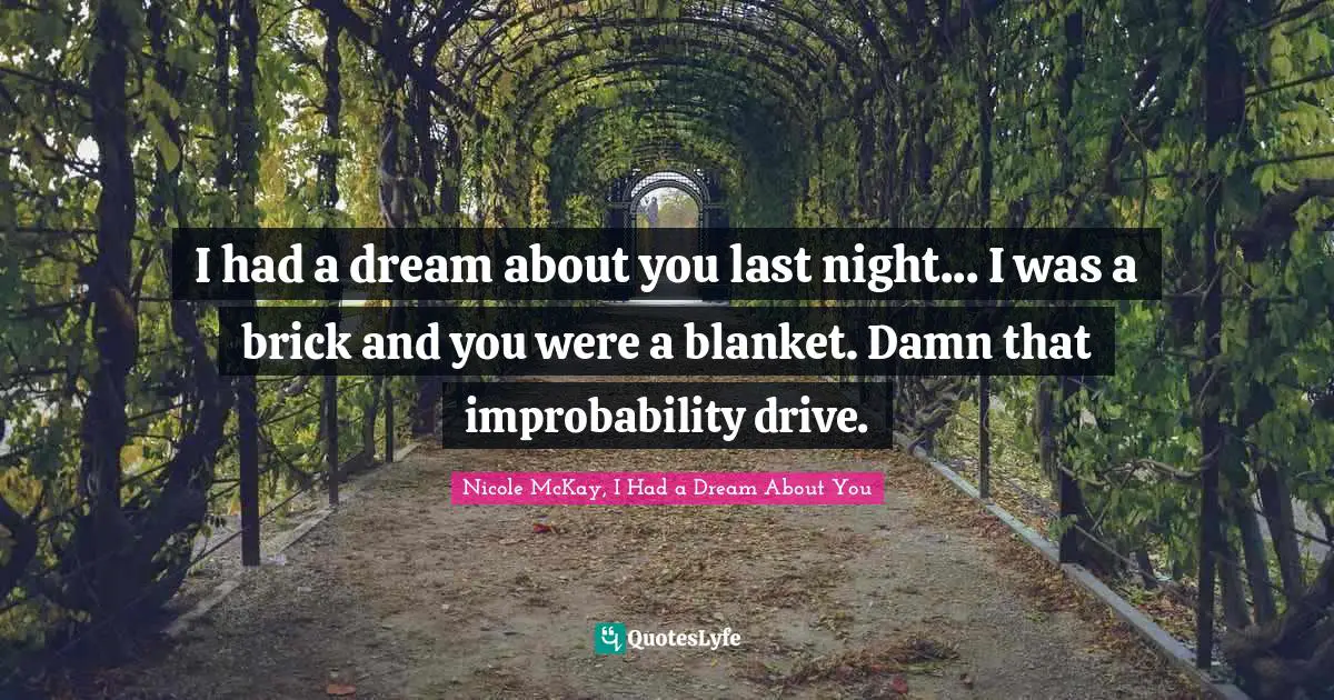 I had a dream about you last night... I was a brick and you were a blanket. Damn that improbability drive.