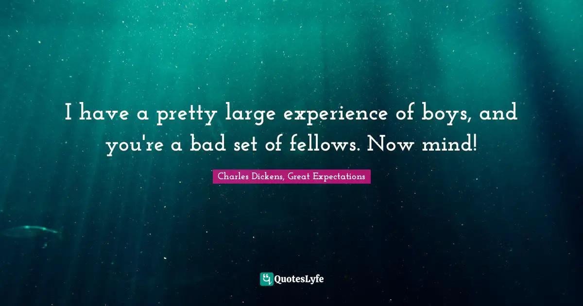 I have a pretty large experience of boys, and you're a bad set of fellows. Now mind!