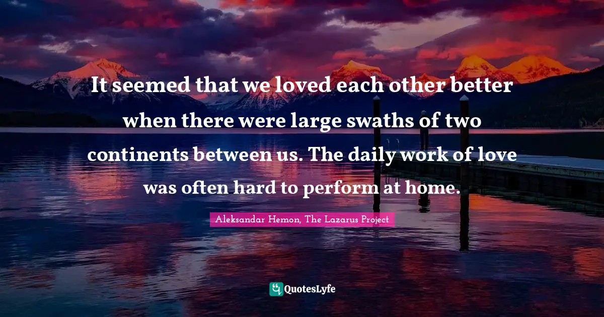It seemed that we loved each other better when there were large swaths of two continents between us. The daily work of love was often hard to perform at home.