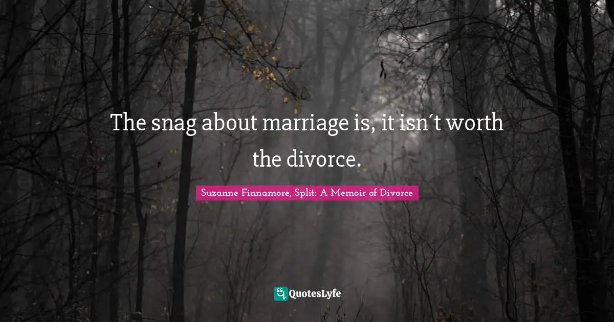Suzanne Finnamore, Split: A Memoir of Divorce Quotes: The snag about marriage is, it isn´t worth the divorce.