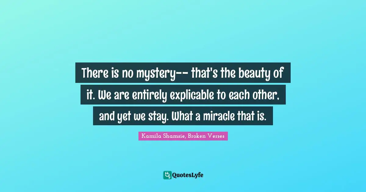 True Love Quotes: "There is no mystery-- that's the beauty of it. We are entirely explicable to each other, and yet we stay. What a miracle that is."