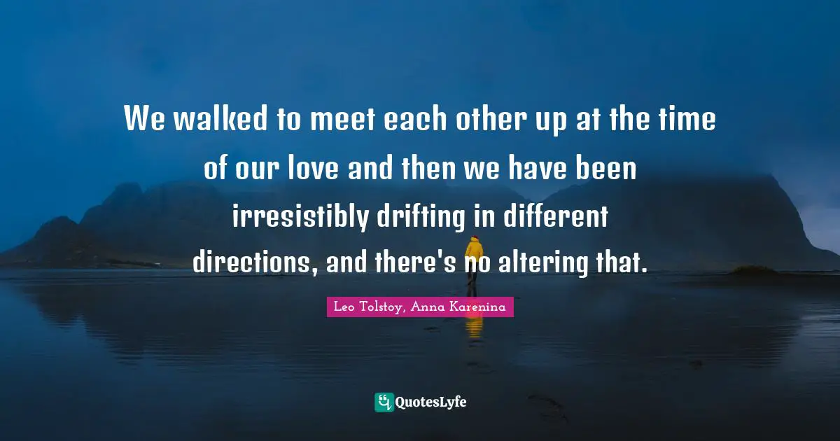 We walked to meet each other up at the time of our love and then we have been irresistibly drifting in different directions, and there's no altering that.
