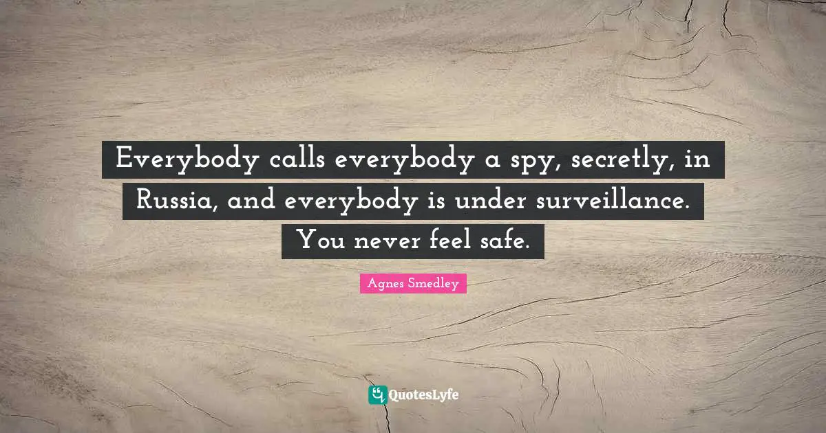 Everybody calls everybody a spy, secretly, in Russia, and everybody is under surveillance. You never feel safe.