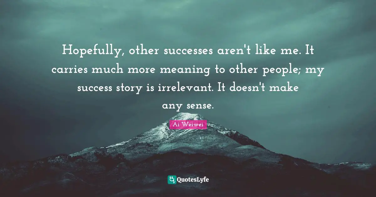 Hopefully, other successes aren't like me. It carries much more meaning to other people; my success story is irrelevant. It doesn't make any sense.