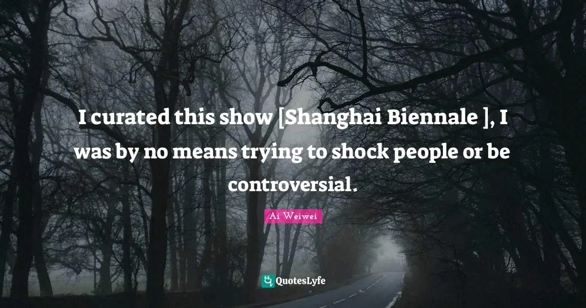 Shanghai Quotes: "I curated this show [Shanghai Biennale ], I was by no means trying to shock people or be controversial."