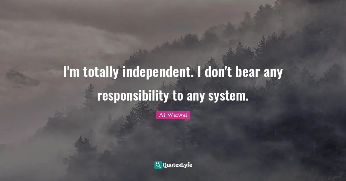 I'm totally independent. I don't bear any responsibility to any system.