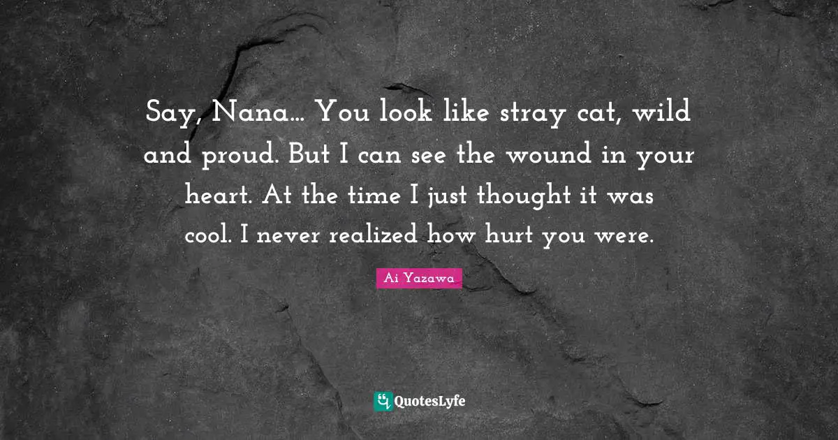 Say, Nana... You look like stray cat, wild and proud. But I can see the wound in your heart. At the time I just thought it was cool. I never realized how hurt you were.
