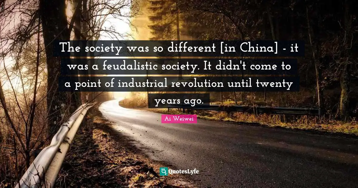 The society was so different [in China] - it was a feudalistic society. It didn't come to a point of industrial revolution until twenty years ago.