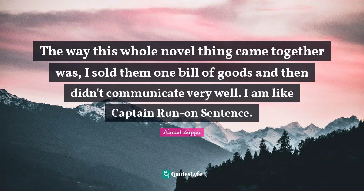 The way this whole novel thing came together was, I sold them one bill of goods and then didn't communicate very well. I am like Captain Run-on Sentence.