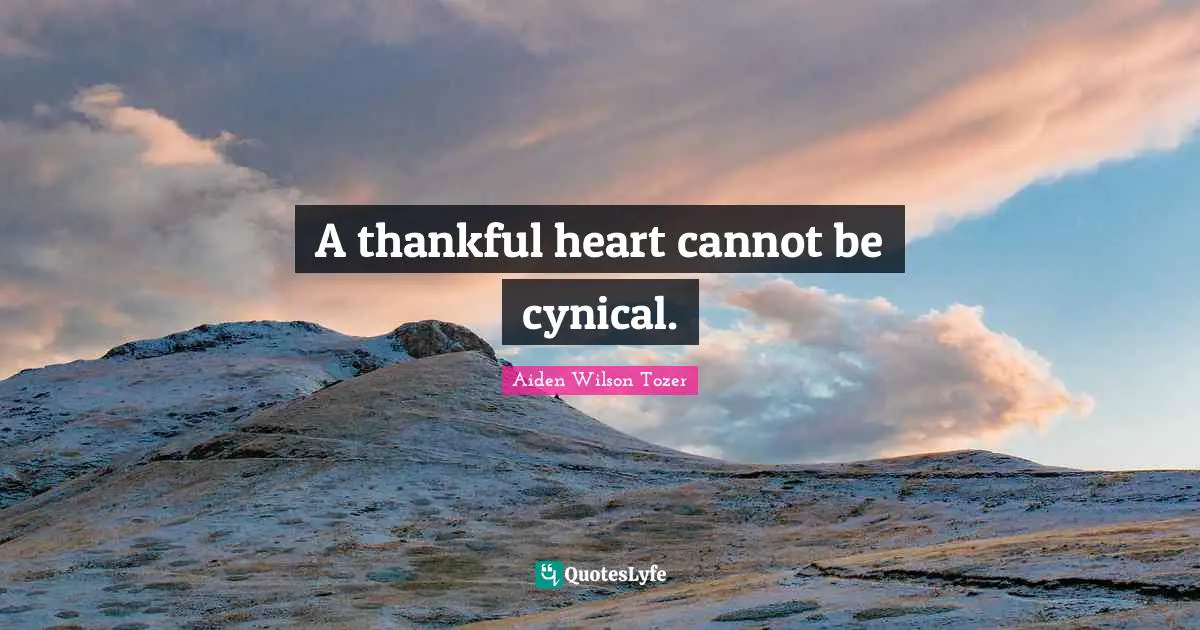 A thankful heart cannot be cynical.