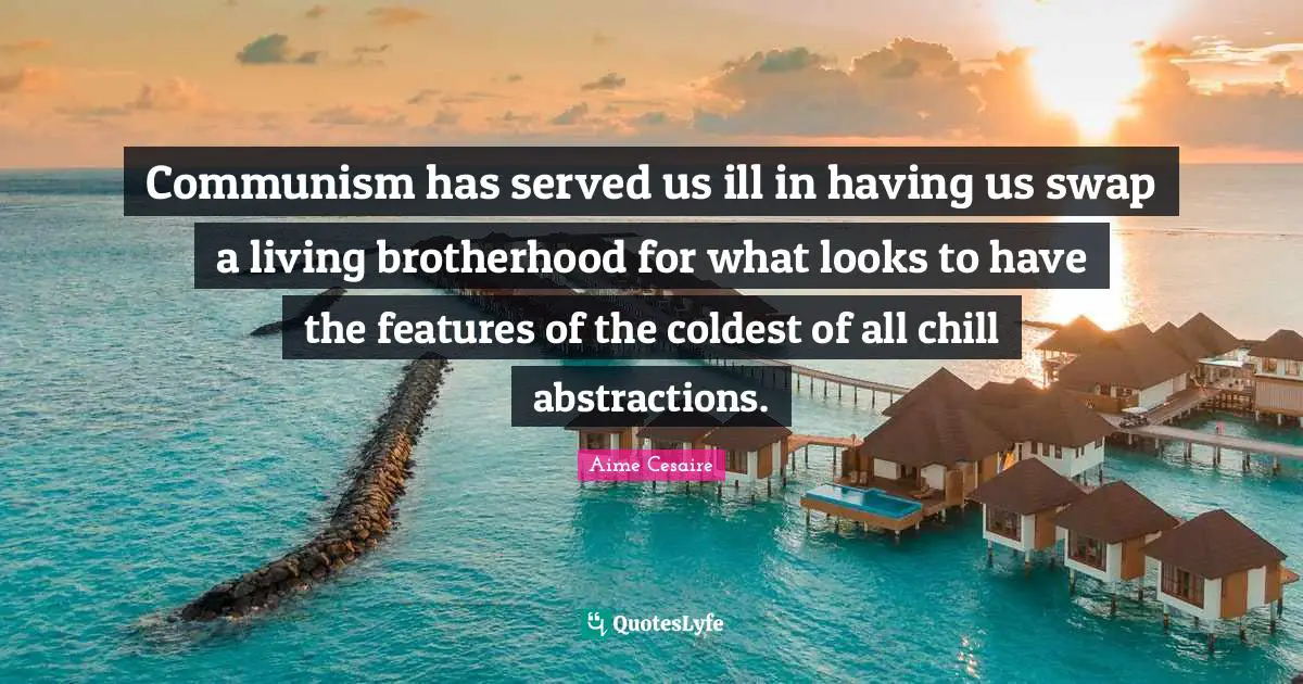 Aime Cesaire Quotes: "Communism has served us ill in having us swap a living brotherhood for what looks to have the features of the coldest of all chill abstractions."