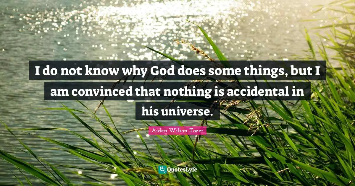 I do not know why God does some things, but I am convinced that nothing is accidental in his universe.