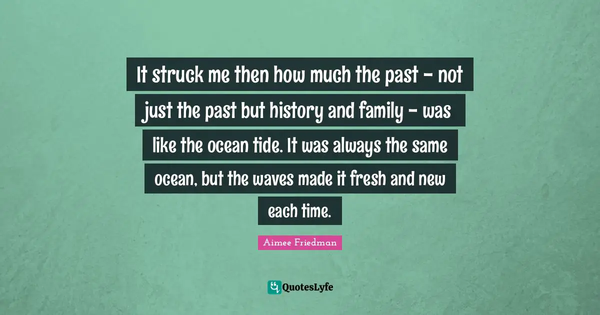 It struck me then how much the past - not just the past but history and family - was like the ocean tide. It was always the same ocean, but the waves made it fresh and new each time.