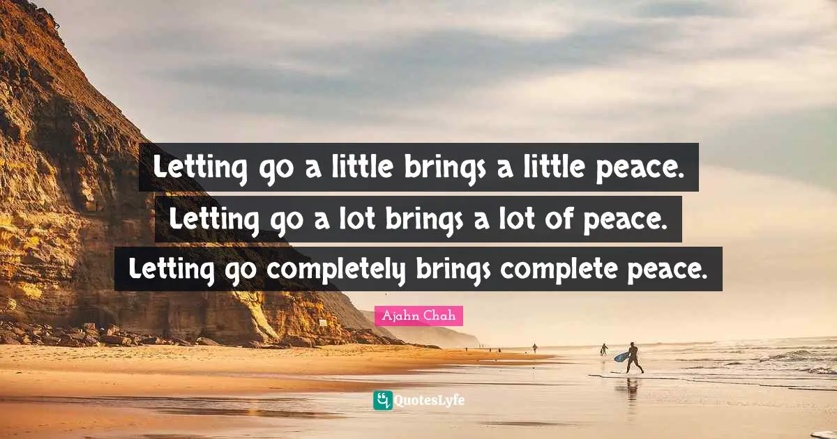 Letting go a little brings a little peace. Letting go a lot brings a lot of peace. Letting go completely brings complete peace.