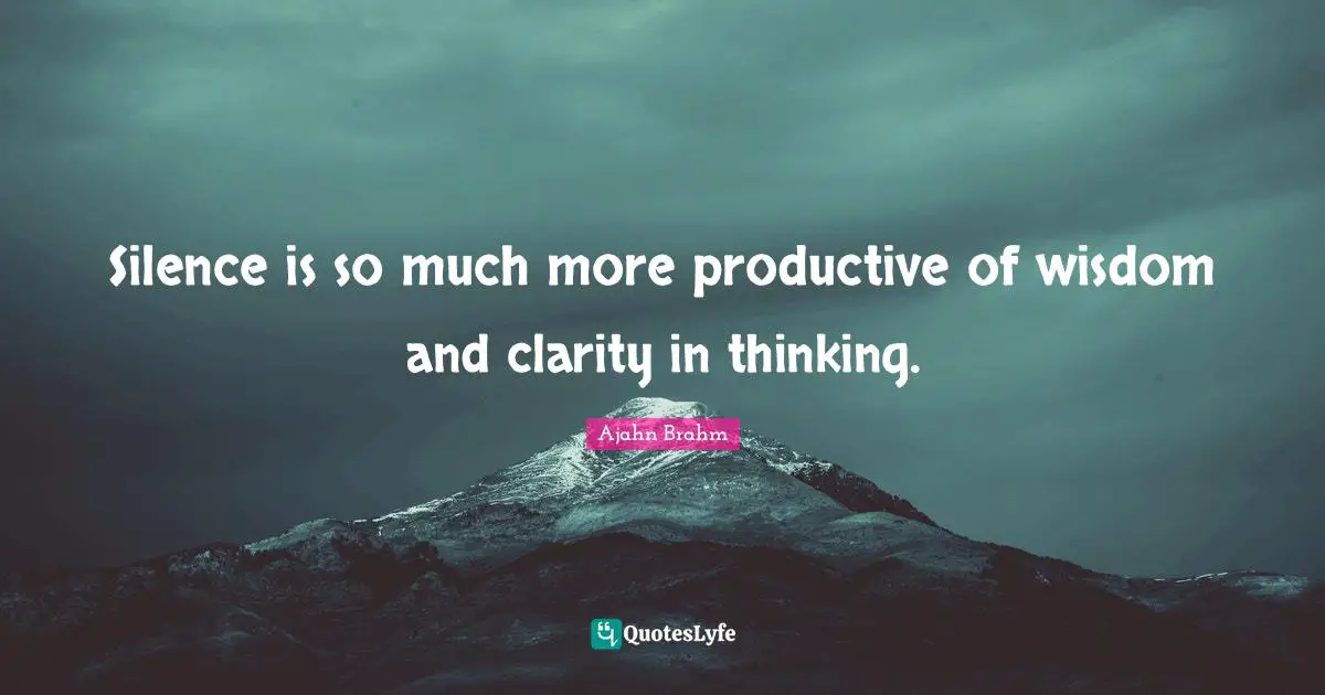 Silence is so much more productive of wisdom and clarity in thinking.