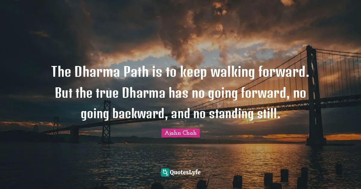 Ajahn Chah Quotes: "The Dharma Path is to keep walking forward. But the true Dharma has no going forward, no going backward, and no standing still."