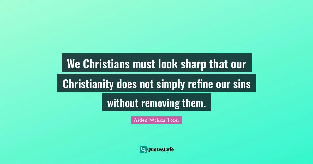 We Christians must look sharp that our Christianity does not simply refine our sins without removing them.
